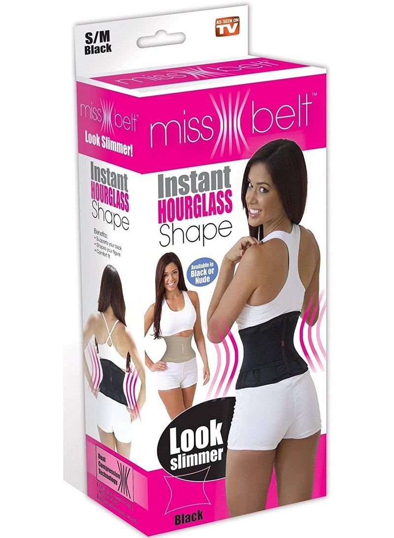 Miss Belt حزام شكل الساعة الرملية الفوري باللون الأسود - S/M - Image 1