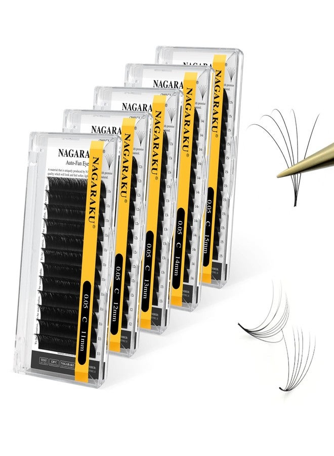 NAGARAKU Easy Fan Eyelash Extensions Volume Lashes 5 Trays in 1 Pack 0.05 C curl 11/12/13/14/15mm Rapid Blooming Soft Cluster For Beginners - Image 1