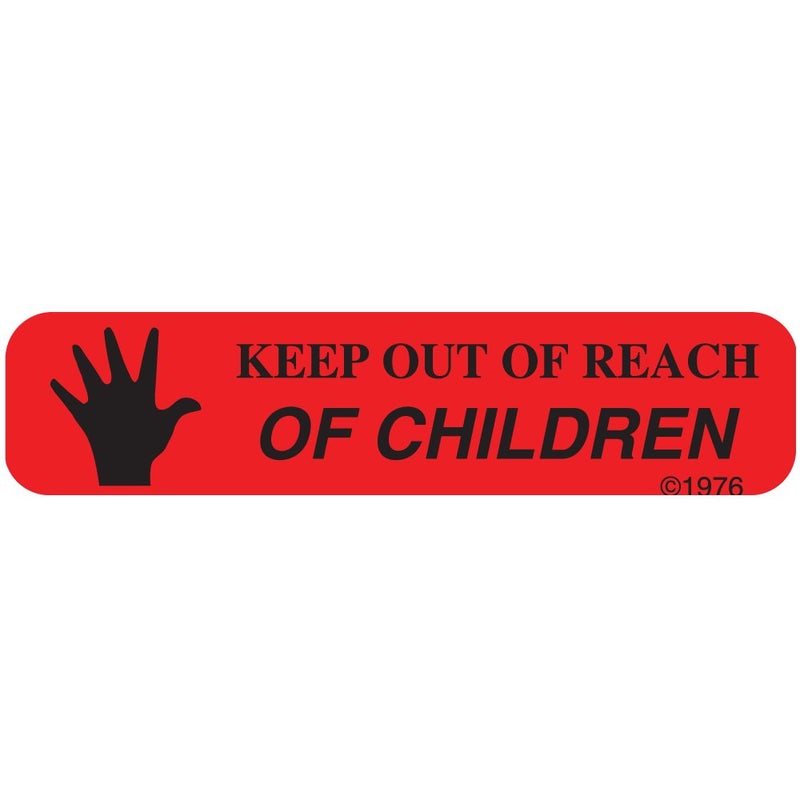 1-19G "Keep Out of Reach" Permanent Paper Label, 1 9/16" x 3/8", Red, Pack of 1000