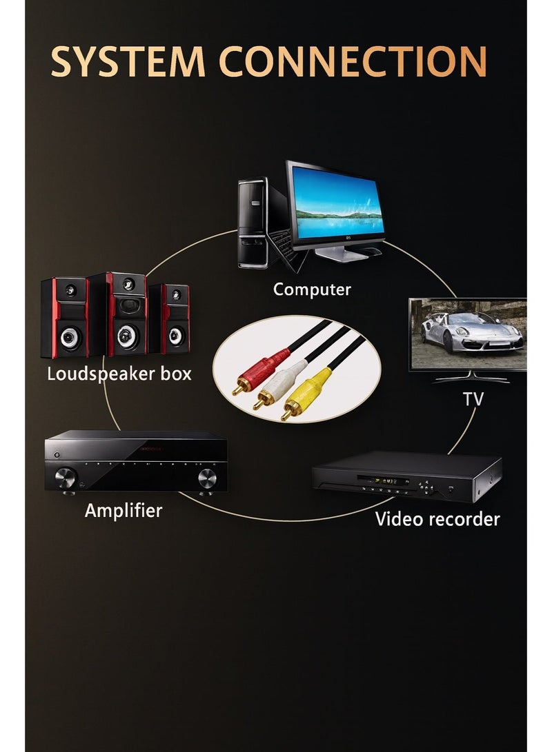 ماتراكس كابل RCA ثلاثي – 6 دبابيس – مطلي بالذهب – بطول 3 متر - Image 2