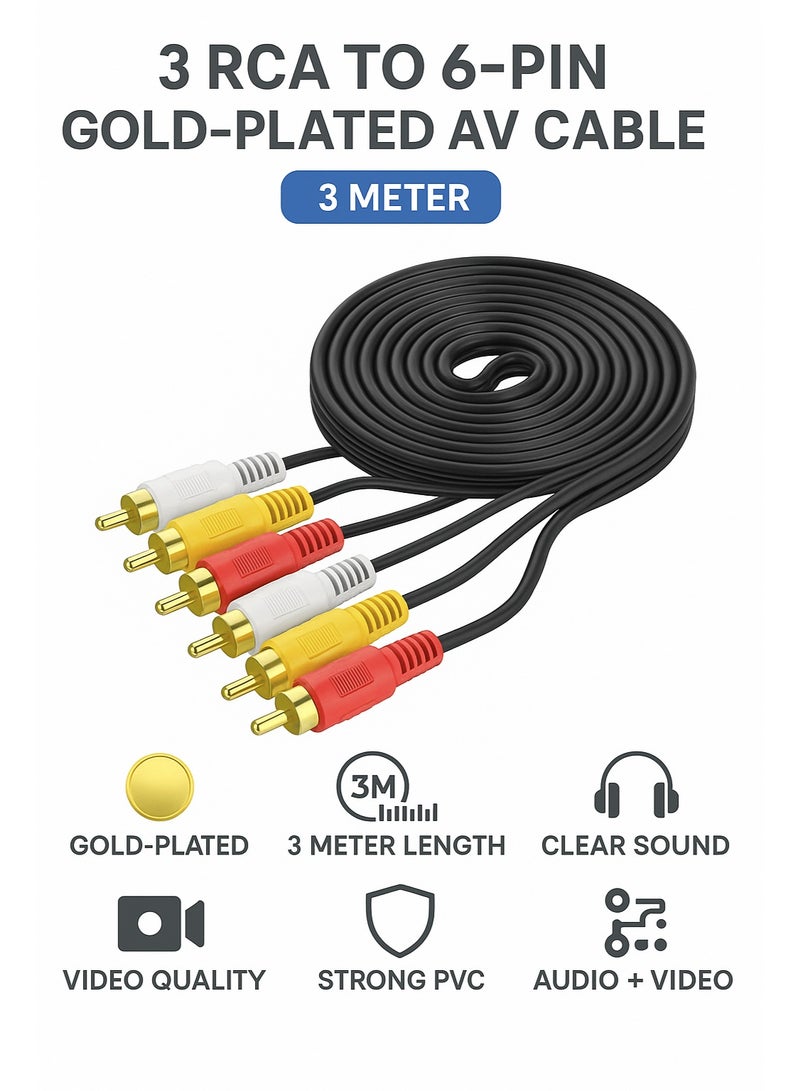 ماتراكس كابل RCA ثلاثي – 6 دبابيس – مطلي بالذهب – بطول 3 متر - Image 4