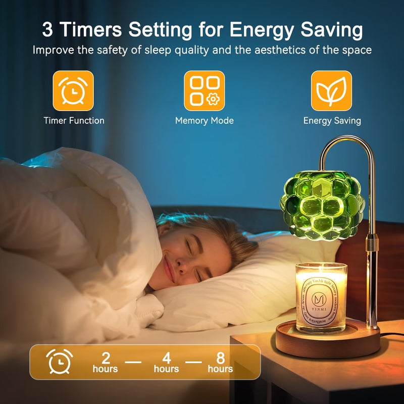 TSJ Home Candle Warmer Lamp with Timer Adjustable - Height Candle Warmer, Dimmer, Vintage Glass Wax Melting Lamps for Home Decor, for Candles in Jars with 2 Bulbs - Image 4
