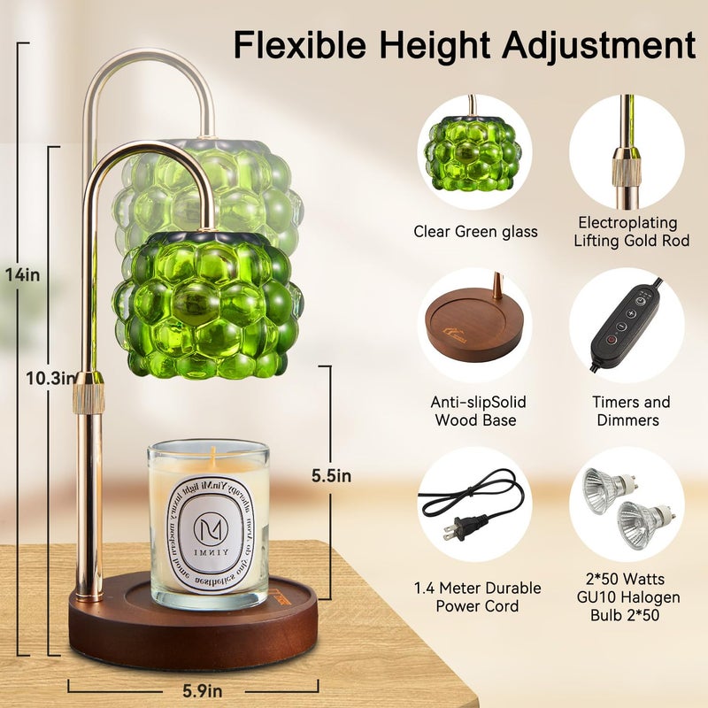 TSJ Home Candle Warmer Lamp with Timer Adjustable - Height Candle Warmer, Dimmer, Vintage Glass Wax Melting Lamps for Home Decor, for Candles in Jars with 2 Bulbs - Image 5