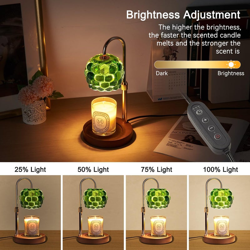 TSJ Home Candle Warmer Lamp with Timer Adjustable - Height Candle Warmer, Dimmer, Vintage Glass Wax Melting Lamps for Home Decor, for Candles in Jars with 2 Bulbs - Image 3