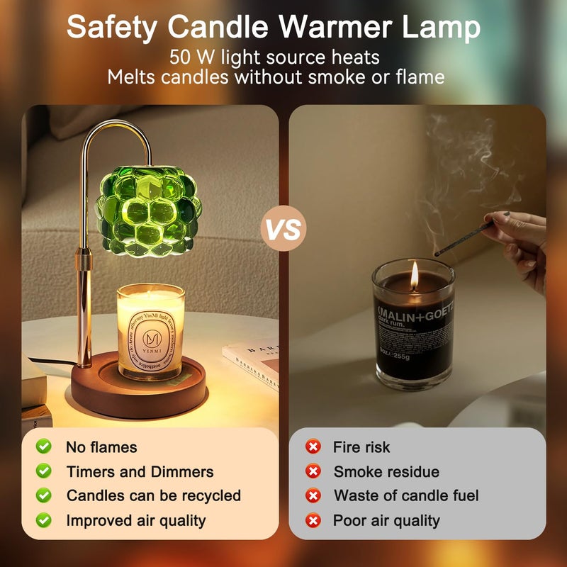 TSJ Home Candle Warmer Lamp with Timer Adjustable - Height Candle Warmer, Dimmer, Vintage Glass Wax Melting Lamps for Home Decor, for Candles in Jars with 2 Bulbs - Image 2