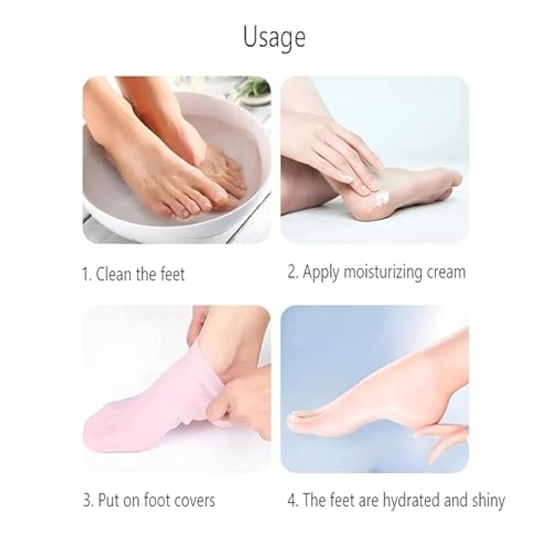 Pedicure Tools - Reusable silicone moisturizing socks designed to protect cracked heels, exfoliate rough skin, and provide gentle nourishment for soft and smooth feet (color 2) - Image 2