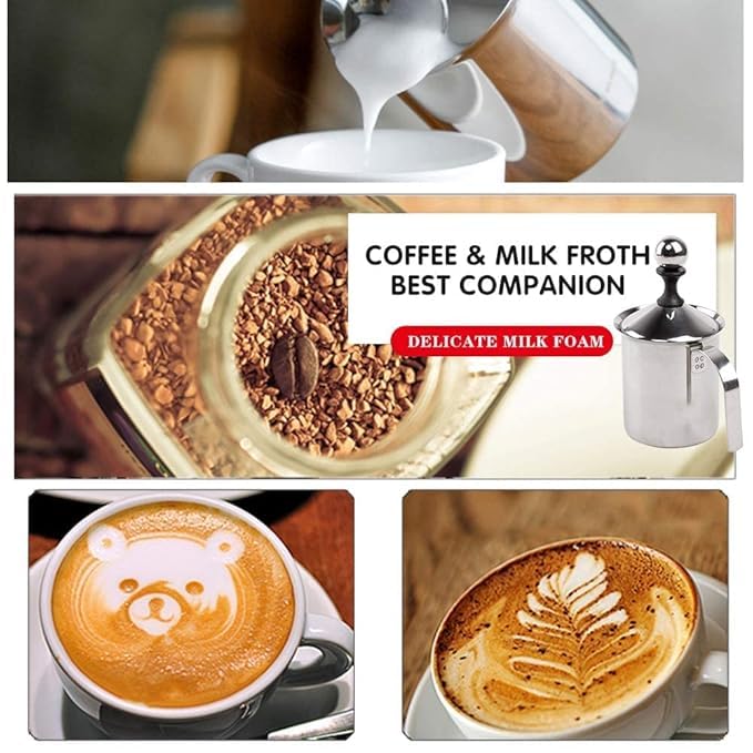SHOPECOM Coffee Frother Stainless Steel Manual Milk Frother for Coffee Handheld Coffee Milk Frother PitchersManual Operated Milk Foam Maker for Cappuccino Coffee Beater Chocolate Coffee Beater - Image 3