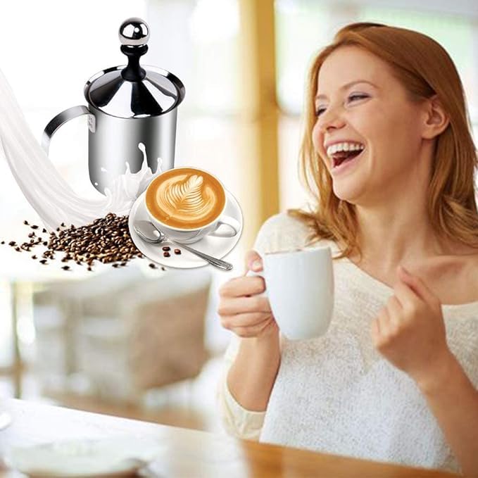 SHOPECOM Coffee Frother Stainless Steel Manual Milk Frother for Coffee Handheld Coffee Milk Frother PitchersManual Operated Milk Foam Maker for Cappuccino Coffee Beater Chocolate Coffee Beater - Image 4