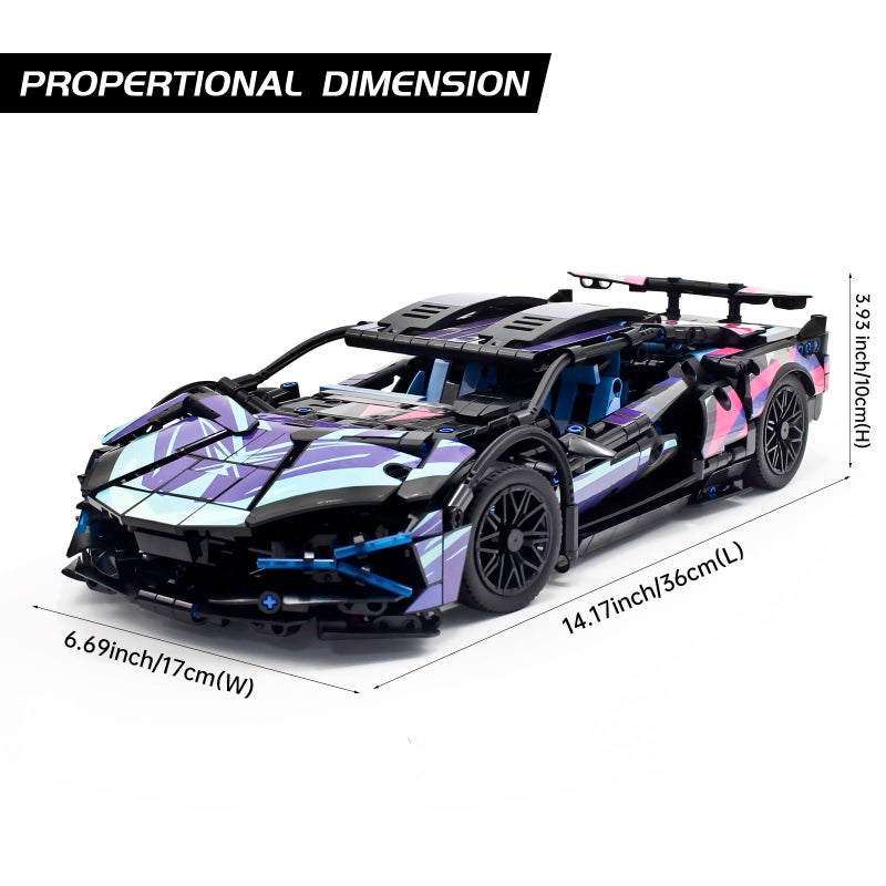 MOCBROPCS STEM Building Car, 1:14 Building Blocks and Construction Toy, Collectible Super Technical Lambo Cars, Gifts for 8-16 Year Old Boys and Adults (1314 pcs) - Image 5
