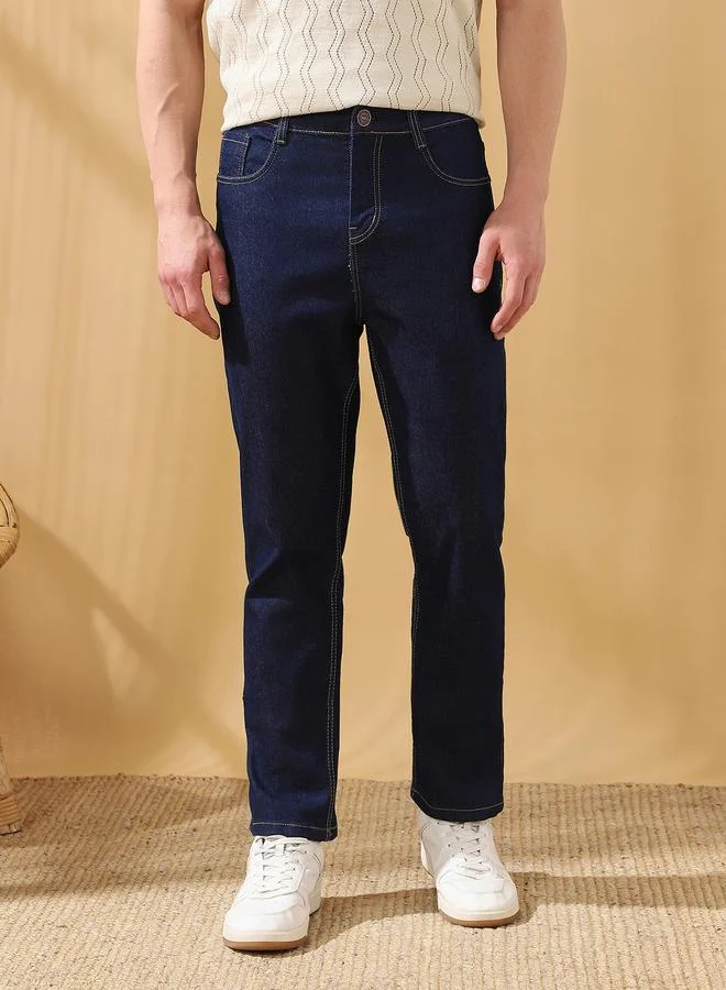 Dennis Lingo Men's Indigo Cotton Blend Solid Pattern Full Length Straight Fit Jeans