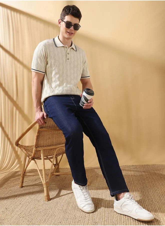 دينيس لينغو Straight Fit Solid Indigo 78% cotton 20% Poly 2% spandex Mid Rise Waist Full Length Woven Weave Jean for Men with Button/Zip Closure -elevate your everyday fashion game effortlessly.
