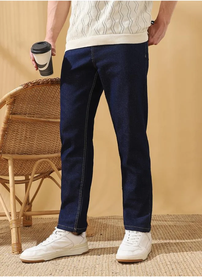 دينيس لينغو Straight Fit Solid Indigo 78% cotton 20% Poly 2% spandex Mid Rise Waist Full Length Woven Weave Jean for Men with Button/Zip Closure -elevate your everyday fashion game effortlessly.