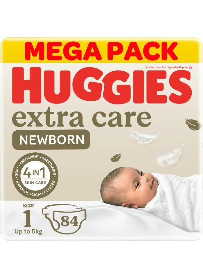 هجيز حفاضات هاجيز للعناية الإضافية للأطفال حديثي الولادة، مقاس 1 (حتى 5 كجم)، عبوة كبيرة، 84 حفاضة - Image 1