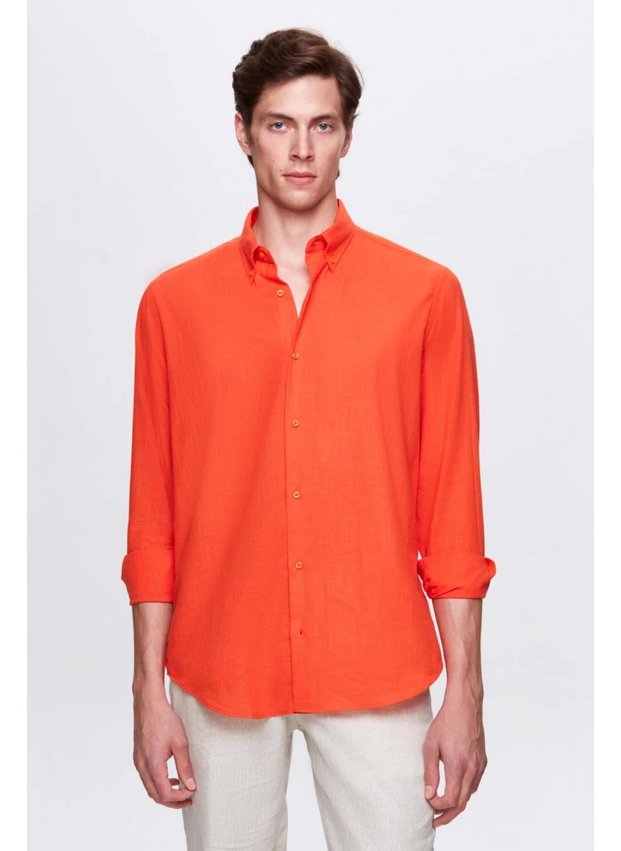 D'S DAMAT Comfort Orange Button-down Collar Relaxed Cut Linen Look 100% Cotton Shirt 2HC02ORT64265