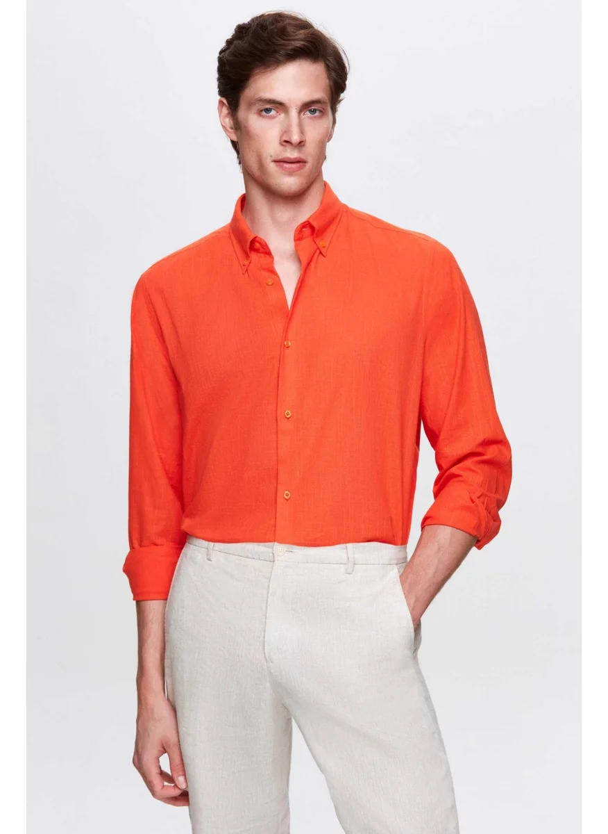 D'S DAMAT Comfort Orange Button-down Collar Relaxed Cut Linen Look 100% Cotton Shirt 2HC02ORT64265