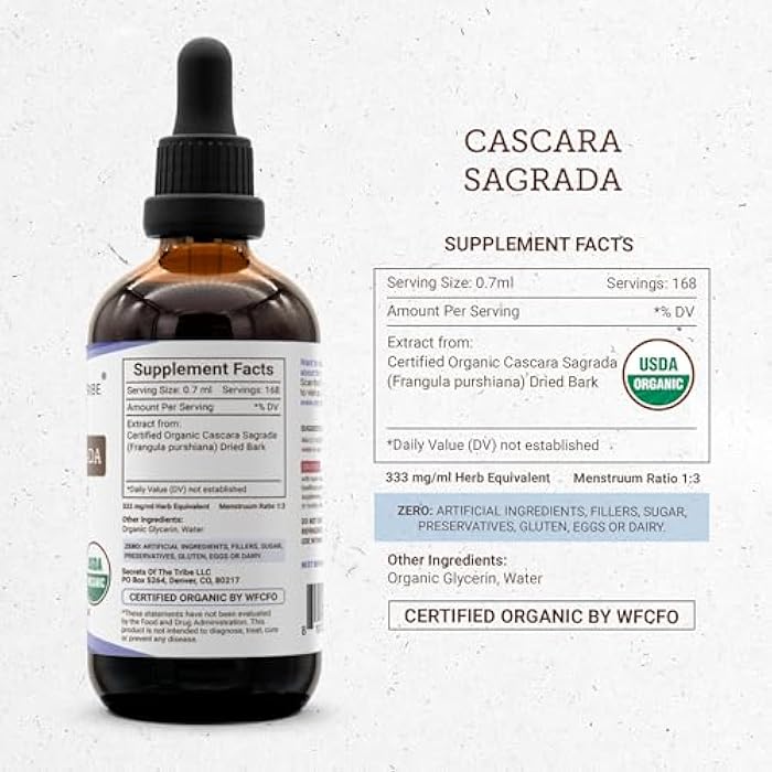 Secrets of the Tribe Cascara Sagrada USDA Organic | Alcohol-Free Extract, High-Potency Herbal Drops | Made from 100% Certified Organic Cascara Sagrada (Frangula purshiana) Dried Bark (4 oz) - Image 4