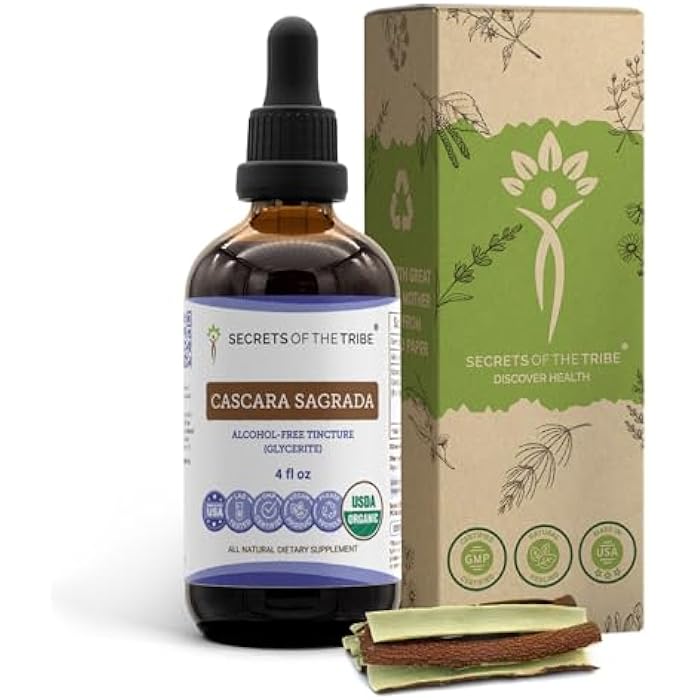 Secrets of the Tribe Cascara Sagrada USDA Organic | Alcohol-Free Extract, High-Potency Herbal Drops | Made from 100% Certified Organic Cascara Sagrada (Frangula purshiana) Dried Bark (4 oz) - Image 1