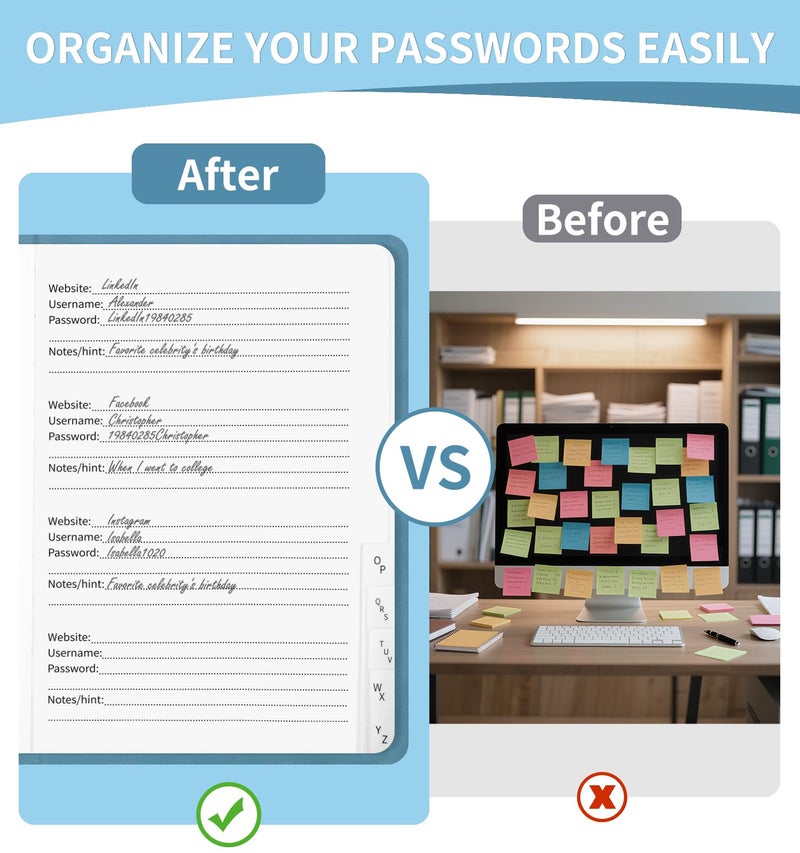ALKALO Password Book with Alphabetical Tabs, 4.5"x5.9"Small Pocket Password Keeper Book, 160 Pages/100GSM Hardcover Notebook, Password Organizer for Internet Website Address Login - Image 5