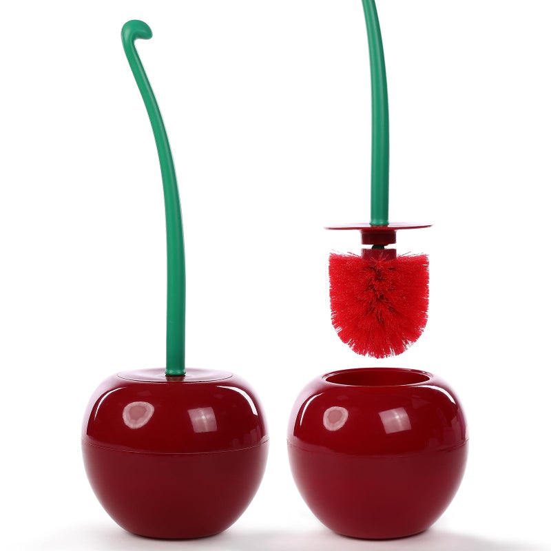 PUMYPOREITY 1 Pcs Cherry Shape Toilet Brush and Holder Set Premium Plastic Round Bowl Scrubber Cleaner Set for Bathroom Durable Holder with Deep Cleaning Bristle