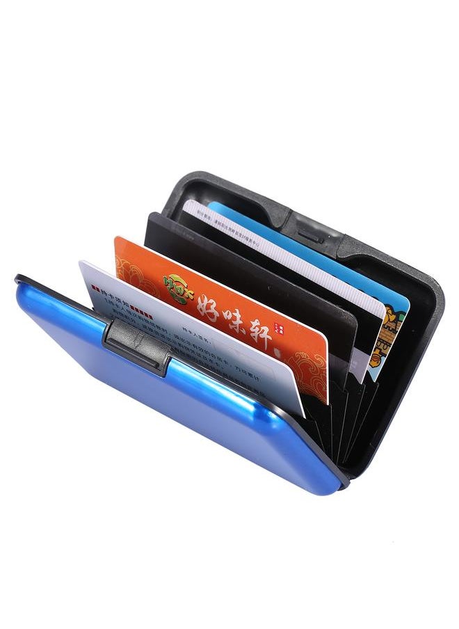Thoraya - 6 Card Slots Checkbook Bank Credit ID Card Holder Button Mini Organizer Case Wallet Blue - Image 1