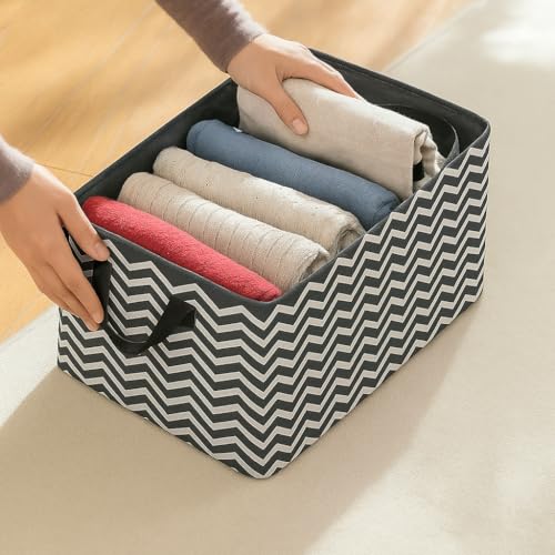 PulGos 4 Pieces Foldable Wardrobe organizer for Clothes Storage Baskets Fabric Storage Box with Handles Closet Drawer Organizers Shelf Basket for Storage Clothes Pants Jeans Toys-Black. - Image 4