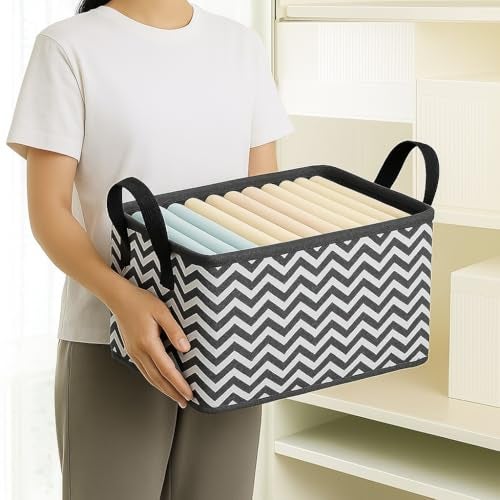 PulGos 4 Pieces Foldable Wardrobe organizer for Clothes Storage Baskets Fabric Storage Box with Handles Closet Drawer Organizers Shelf Basket for Storage Clothes Pants Jeans Toys-Black. - Image 3