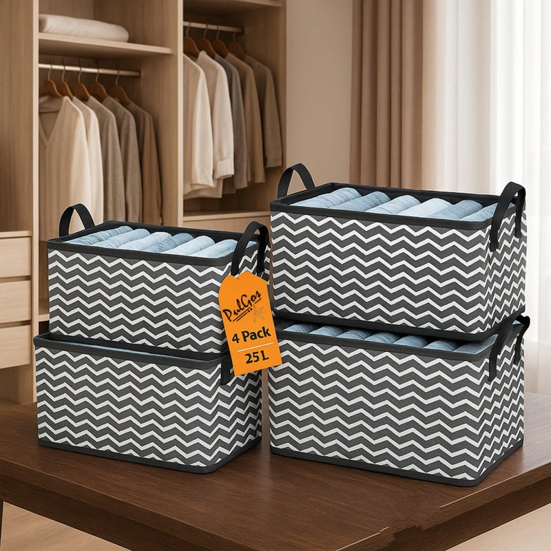 PulGos 4 Pieces Foldable Wardrobe organizer for Clothes Storage Baskets Fabric Storage Box with Handles Closet Drawer Organizers Shelf Basket for Storage Clothes Pants Jeans Toys-Black. - Image 5