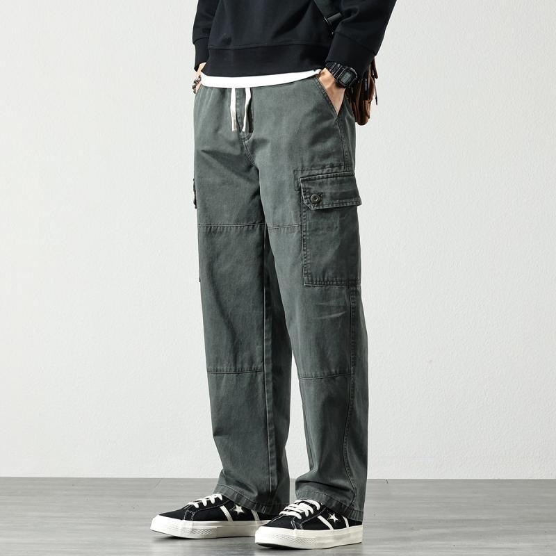 Shirt small clothing straight pants mens spring and summer new stitching personality fashion trendy large pocket casual trousers Dark gray - Image 1