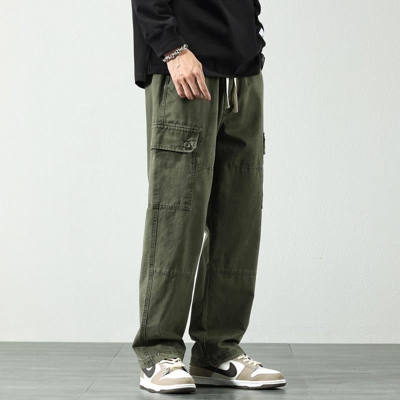 Shirt small clothing straight pants mens spring and summer new stitching personality fashion trendy large pocket casual trousers Dark gray - Image 2