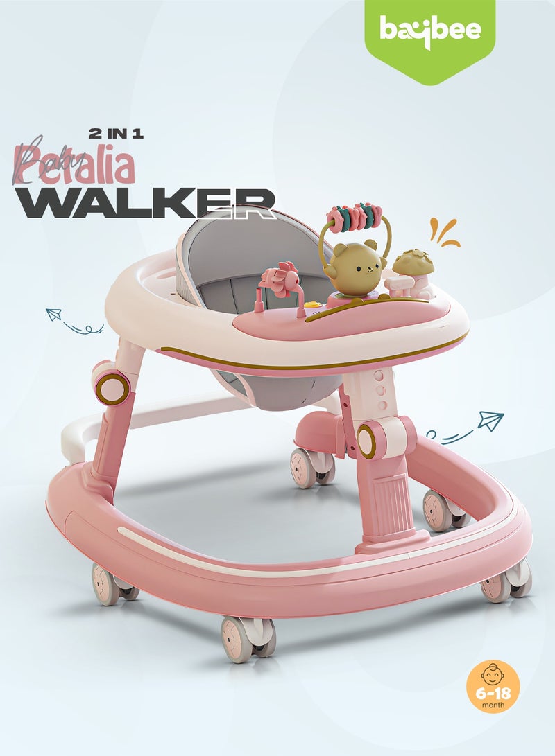 بيبي مشاية أطفال بيتاليا ٢ في ١ قابلة للطي مع ٥ ارتفاعات قابلة للتعديل، وقضيب دفع، وقضيب ألعاب موسيقية | مشاية أنشطة للأطفال الصغار | مشاية دفع للأولاد والبنات من ٦ إلى ١٨ شهرًا، لون وردي - Image 2