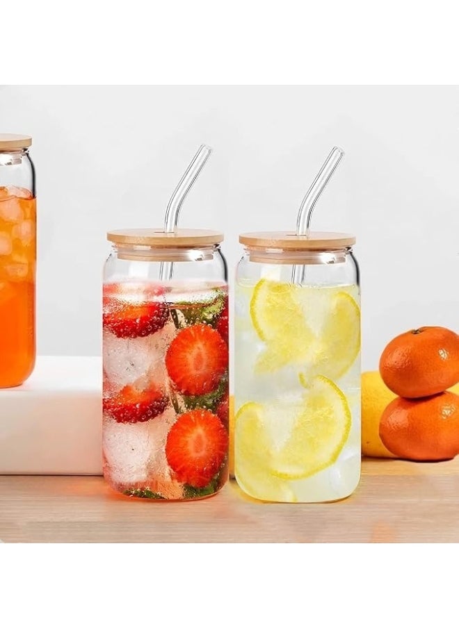 Glass Cup with Straw for Cold Drinks and Juices with Wooden Lid 400ml - Clear