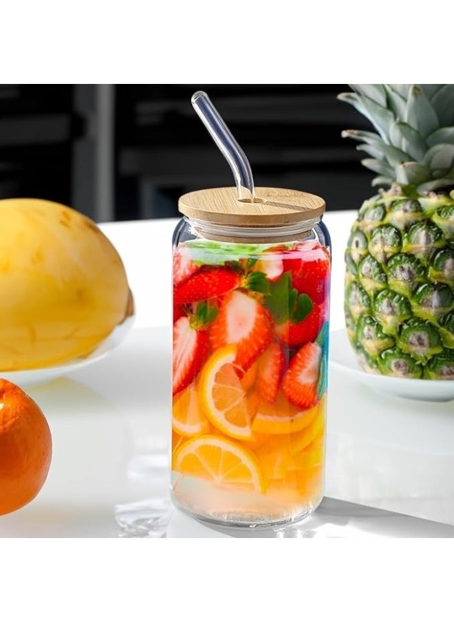 Glass Cup with Straw for Cold Drinks and Juices with Wooden Lid 400ml - Clear