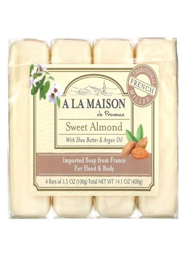 A La Maison De Provence Hand Body Bar Soap Sweet Almond 4 Bars 3.5 oz 100 g Each  - Image 1