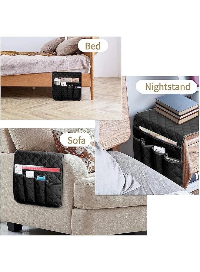 erorex Sofa Chair Armrest Organizer 5 Pockets Recliner Couch Chair Arm Hanging Storage Organizer Non Slip Waterproof Armchair Organizer Caddy For Cell Phone Tv Remote Control Magazines Black  - Image 4