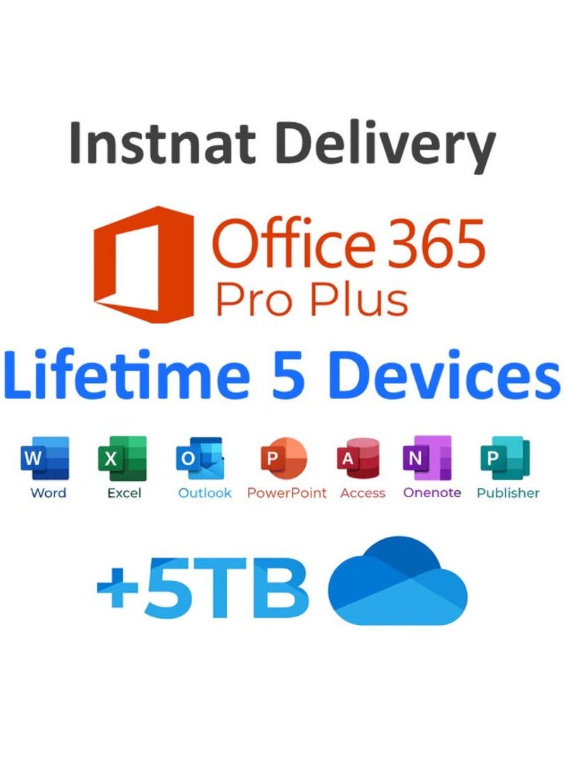 Microsoft - Office 365 Lifetime For Mac Windows And Mobiles With 5TB Drive Storage 5 Devices Accessibility - Image 1
