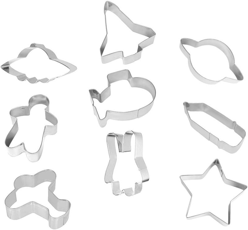 Outer Space Cookie Cutters 9pcs Set Stainless Steel Biscuit Molds Creative DIY Baking Tools and Adults Home Kitchen - Image 1