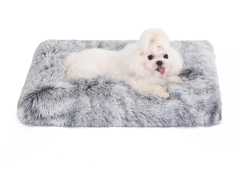 Bedfolks Waterproof Crate Bed, Plush Dog & Cat Bed with Removable Washable Cover, Faux Fur Kennel Pad, 21"x13", Dark Grey - Image 1