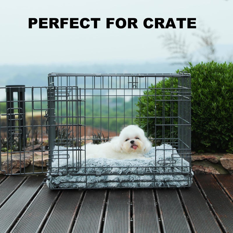 Bedfolks Waterproof Crate Bed, Plush Dog & Cat Bed with Removable Washable Cover, Faux Fur Kennel Pad, 21"x13", Dark Grey - Image 3