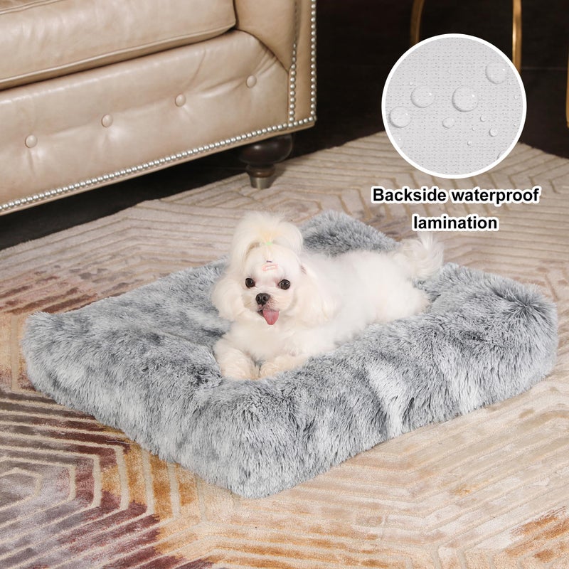 Bedfolks Waterproof Crate Bed, Plush Dog & Cat Bed with Removable Washable Cover, Faux Fur Kennel Pad, 21"x13", Dark Grey - Image 2