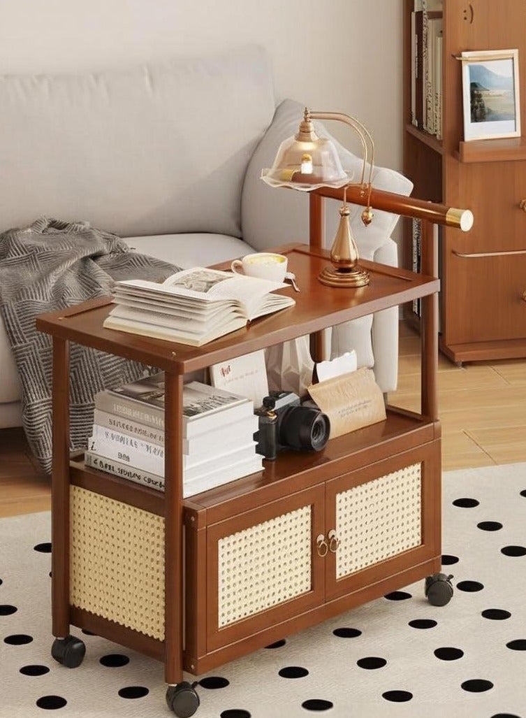والالا طاولة جانبية متعددة الاستخدامات بعجلات ومقبض، عربة دوارة ذات مستويين، طاولة قهوة بتصميم عصري كلاسيكي لغرفة النوم، غرفة المعيشة، الشقة - Image 1