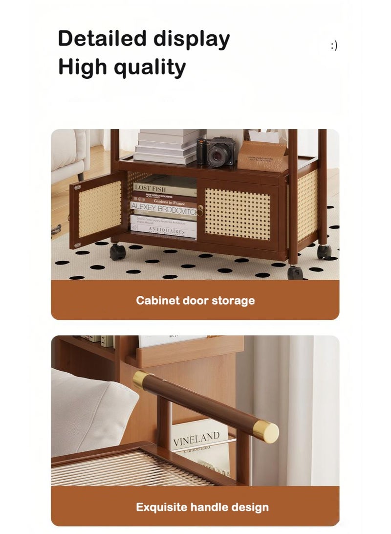 والالا طاولة جانبية متعددة الاستخدامات بعجلات ومقبض، عربة دوارة ذات مستويين، طاولة قهوة بتصميم عصري كلاسيكي لغرفة النوم، غرفة المعيشة، الشقة - Image 4