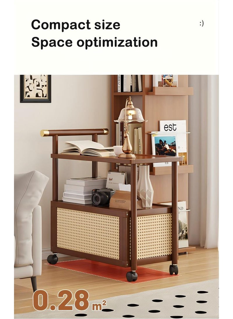 والالا طاولة جانبية متعددة الاستخدامات بعجلات ومقبض، عربة دوارة ذات مستويين، طاولة قهوة بتصميم عصري كلاسيكي لغرفة النوم، غرفة المعيشة، الشقة - Image 2