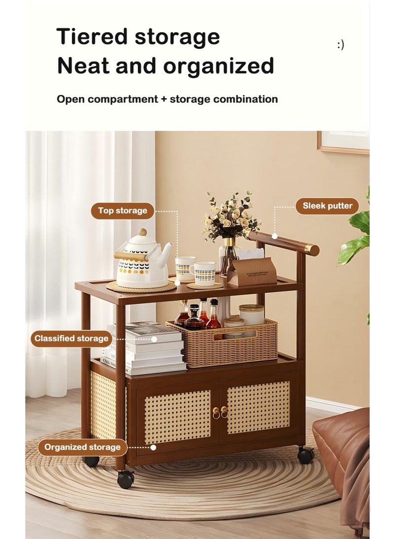 والالا طاولة جانبية متعددة الاستخدامات بعجلات ومقبض، عربة دوارة ذات مستويين، طاولة قهوة بتصميم عصري كلاسيكي لغرفة النوم، غرفة المعيشة، الشقة - Image 3