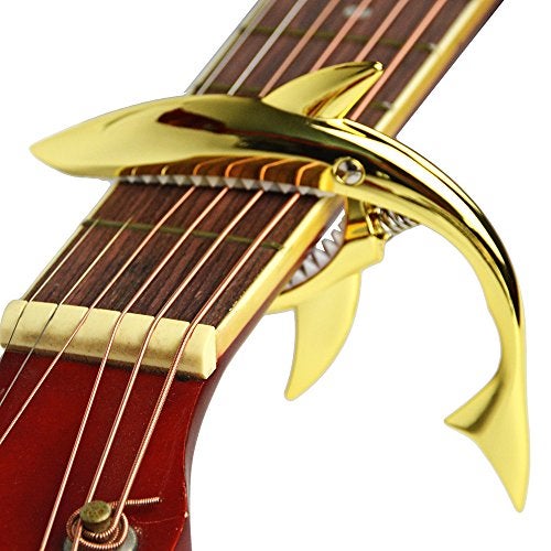 wuxic Shark Capo,Zinc Alloy Tone Clip for Acoustic,Folk,Electric Guitar and Ukulele (Gold) - Image 1