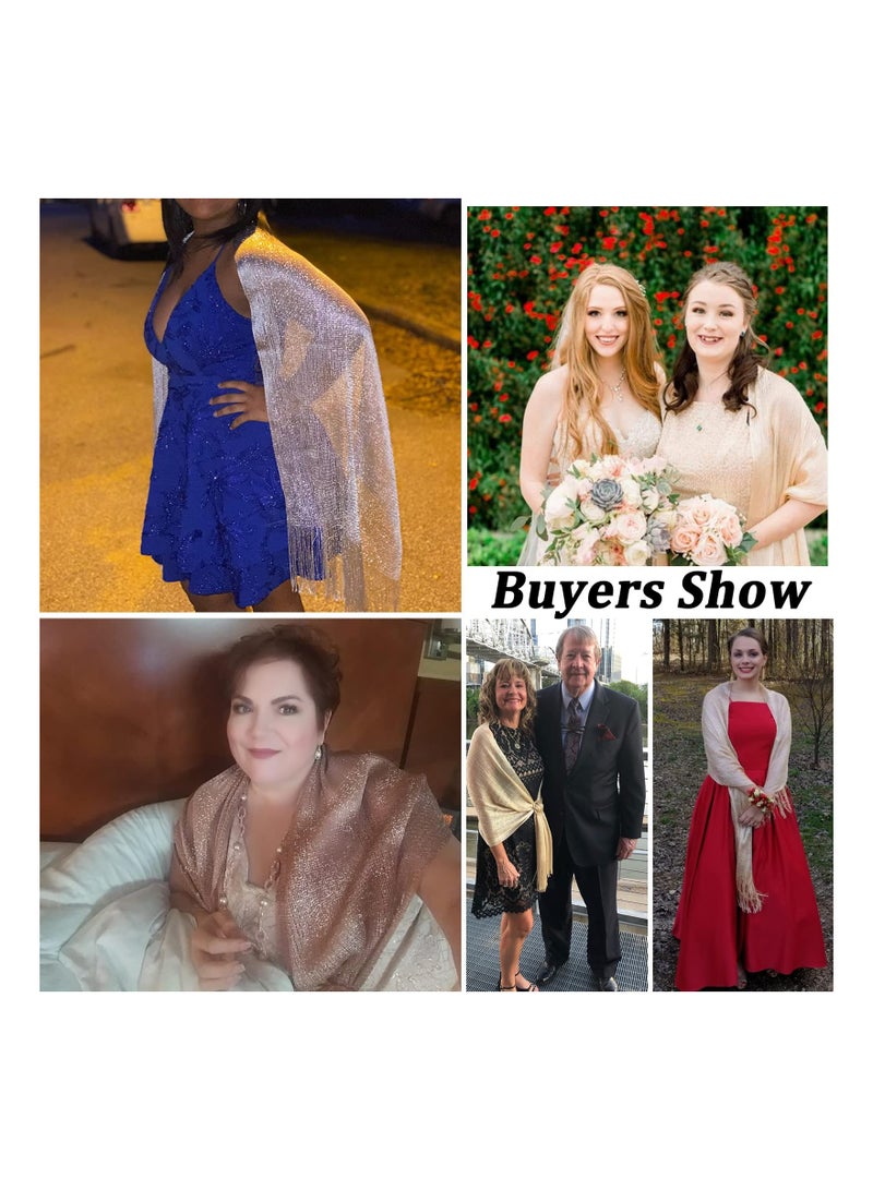 SOLARAE Sparkling Metallic Shawls and Wraps for Women - Elegant Evening, Party, and Wedding Accessories (Includes Free Buckle) - Image 3