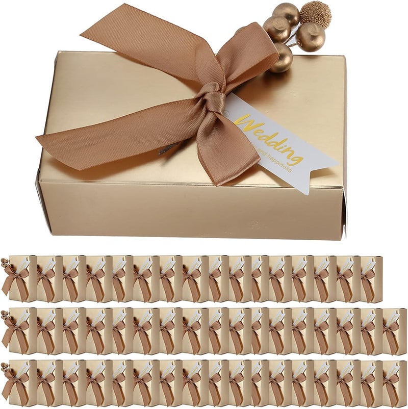 Wedding Gift Box 50 Pcs With Golden Bow Candies Souvenirs For Party Birthday - Image 1