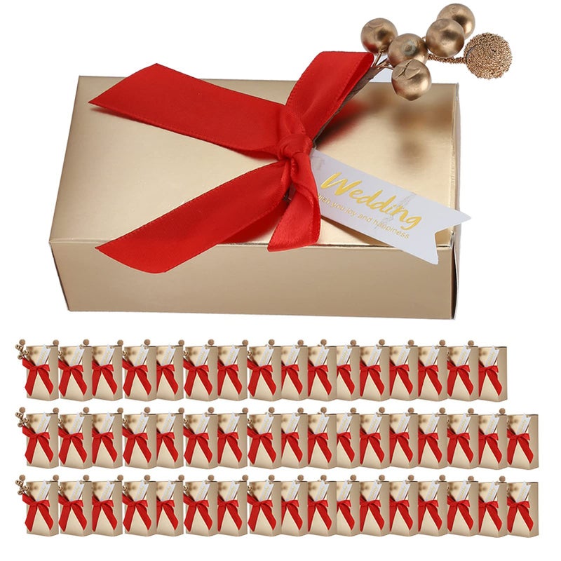Wedding Gift Box 50 Pcs With Golden Bow Candies Souvenirs For Party Birthday - Image 2