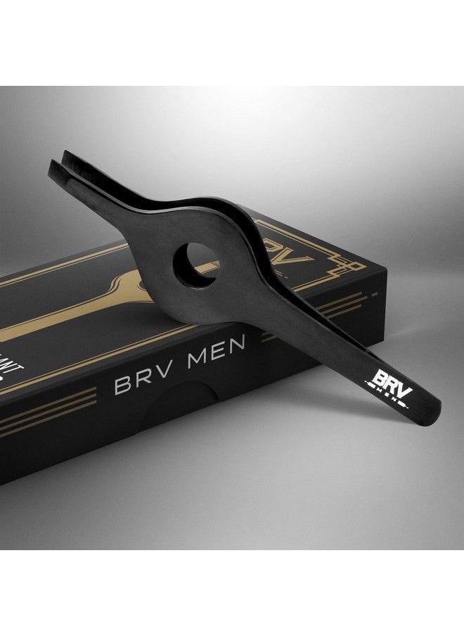 BRV MEN - Wide Grip Slant Tweezers Titanium Coated Stainless Steel Perfectly Aligned Slanted Tips For Ultra Precision Professional Tweezers For Eyebrows And Noseearfacial Hair (Black) - Image 1