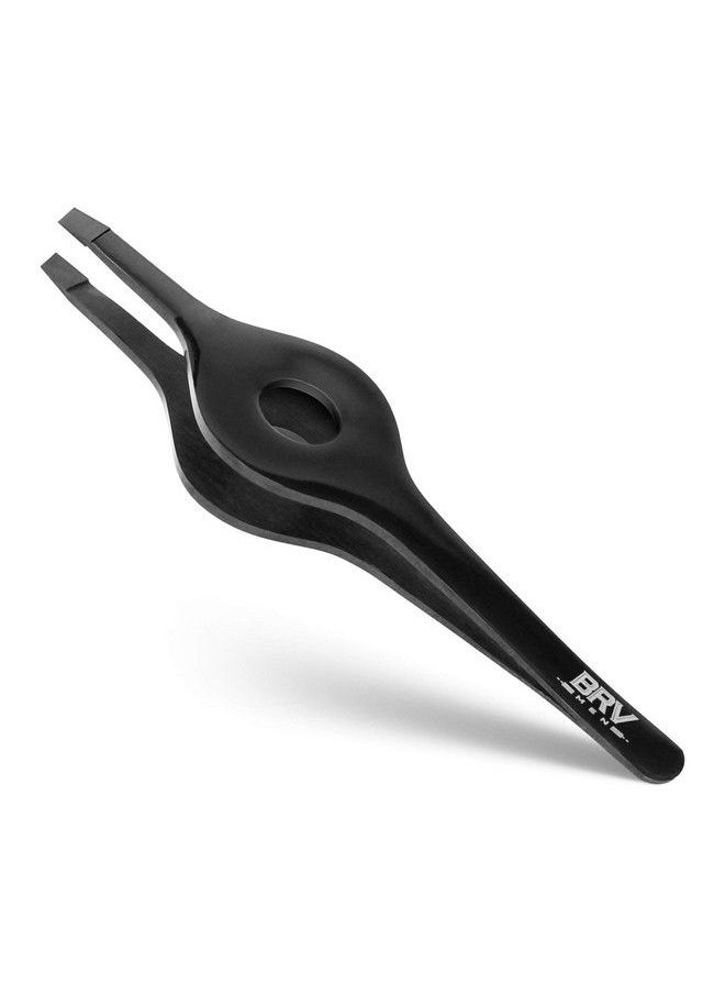 BRV MEN - Wide Grip Slant Tweezers Titanium Coated Stainless Steel Perfectly Aligned Slanted Tips For Ultra Precision Professional Tweezers For Eyebrows And Noseearfacial Hair (Black) - Image 1