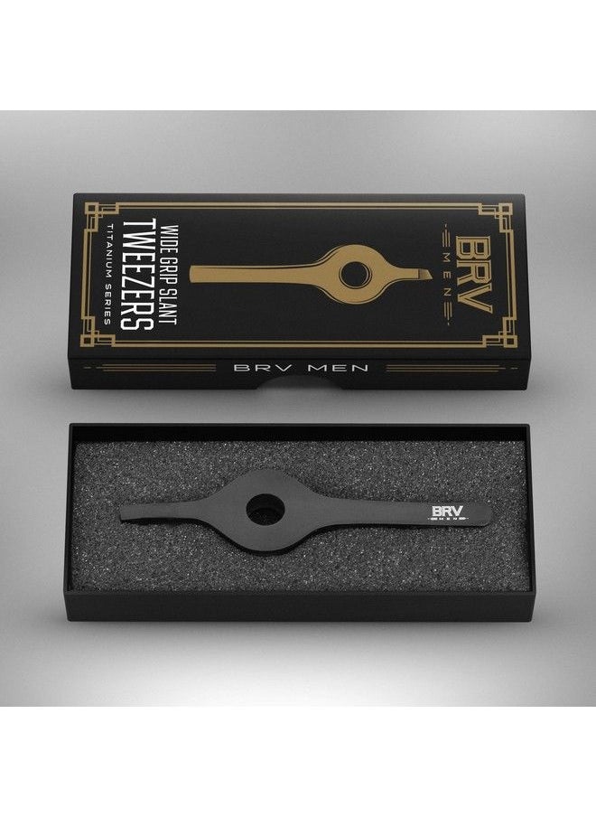 BRV MEN - Wide Grip Slant Tweezers Titanium Coated Stainless Steel Perfectly Aligned Slanted Tips For Ultra Precision Professional Tweezers For Eyebrows And Noseearfacial Hair (Black) - Image 1